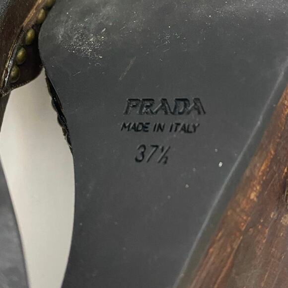 Prada Brown Suede Peep Toe Wedge Sandals Sz 37.5 (US 7) - Picture 8 of 8